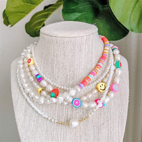 Beaded Choker Freshwater Pearl Seed Bead Necklace Summer Etsy