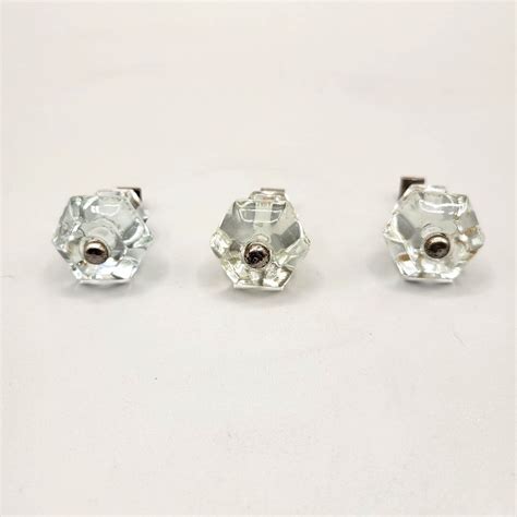 Vintage Clear Glass Drawer Knobs Faceted Set of 3 - Etsy