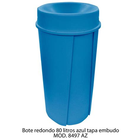 Bote De Basura Redondo De 80 Litros Con Tapa Embudo Color Azul Modelo 8497 Az Sablón Sablón