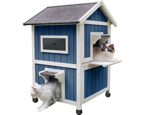 Pet House Double Deck Outdoor Wood Cat House Shelter Weather Etsy