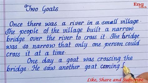 Two Goats Moral Story Handwriting Writing English Handwriting