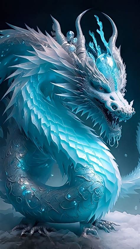 A Blue Dragon Sitting On Top Of Snow Covered Ground