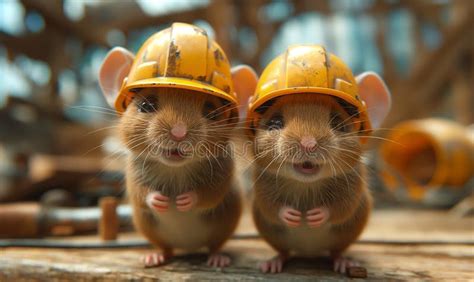 Illustration Of Mouse Workers In Hard Hats At The Facility Stock Image