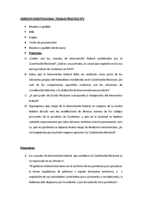 Derecho Constitucional Tp Derecho Constitucional Trabajo Practico