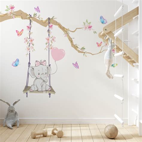 Baby Elephant Nursery Wallpaper Kids Wallpaper Peel And Etsy