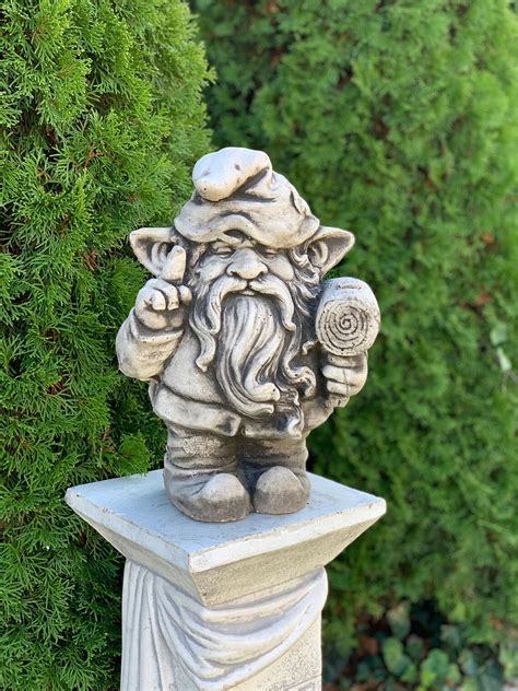 Garden Gnome With Hammer Cement Figure For Outdoor And Etsy