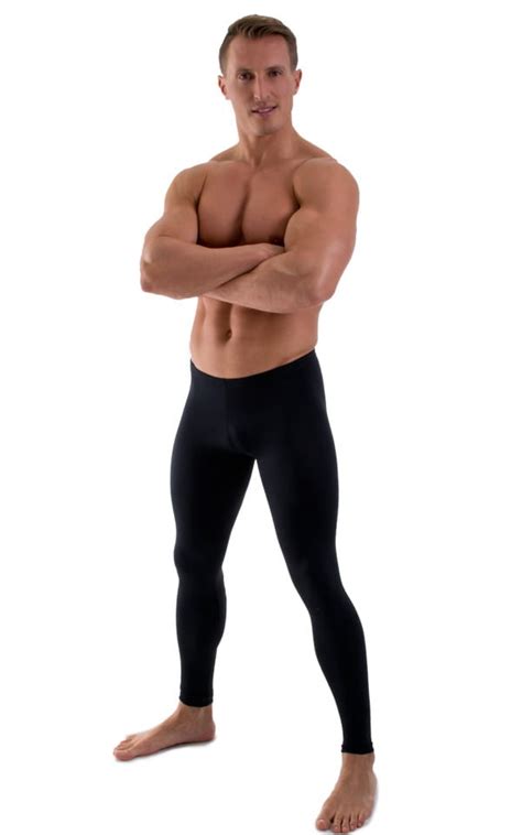 Mens Low Rise Leggings Tights In Black Tricot Nylon Lycra