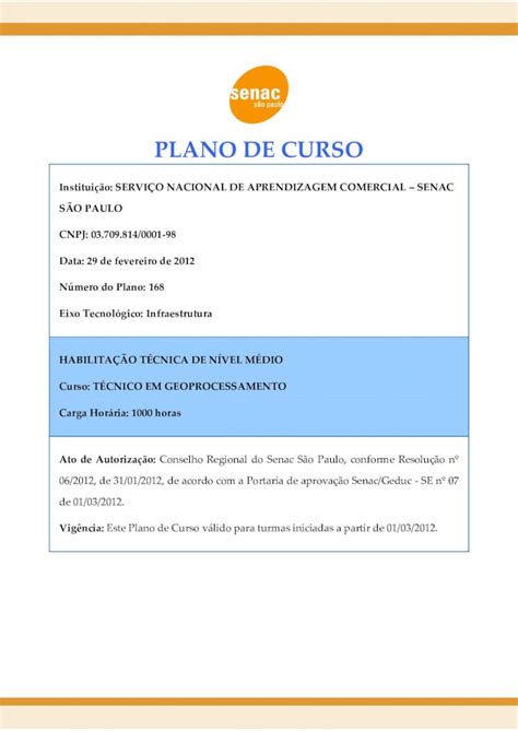 PDF PLANO DE CURSO Senac 2012 6 25 Curso TÉCNICO EM