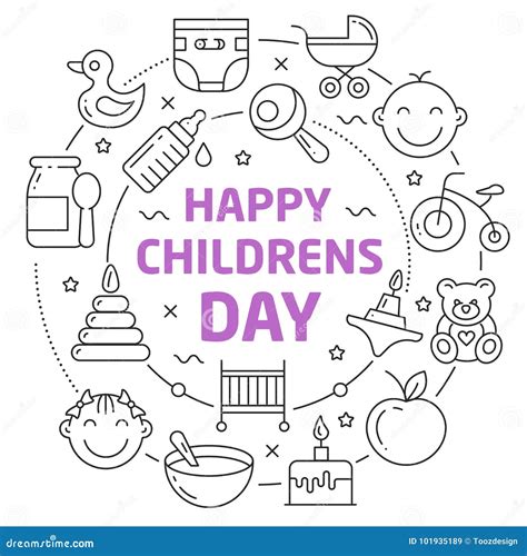 Happy Childrens Day Linear Illustration Stock Vector Illustration Of