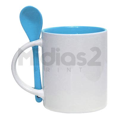 CANECA 325ML RETA COLHER LIVESUB BRANCO INTERIOR AZUL