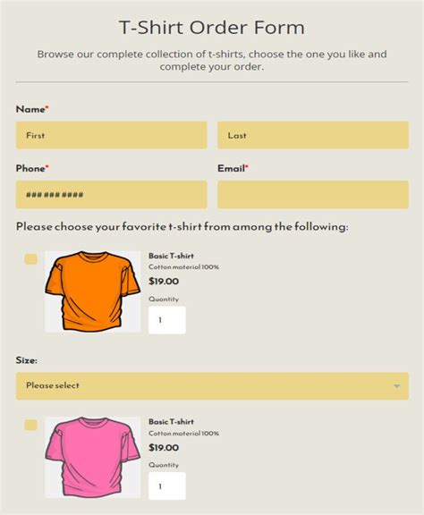 T Shirt Order Form Editable Templates