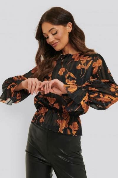 Philippa Blouse Zwart Orange Flower Shop Now Still Be