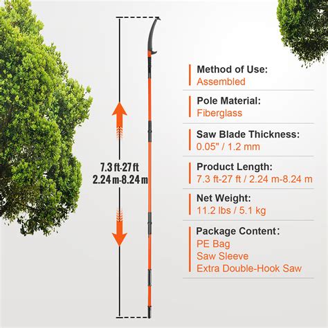 Vevor Manual Pole Saw Extendable Tree Pruner 7 3 27ft Fiberglass Pole Hook Knife Ebay