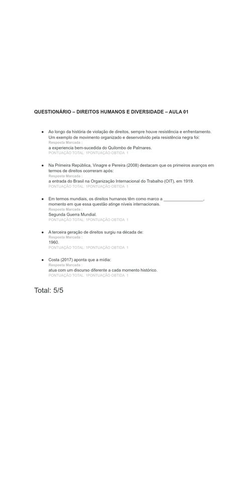 Questionario Direitos Humanos E Diversidade Aula Faveni Pedagogia