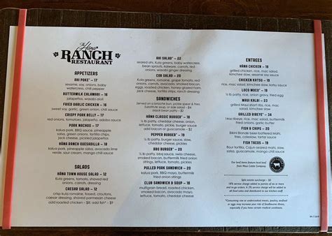 Menu At Hana Ranch Restaurant Hana Mill Pl