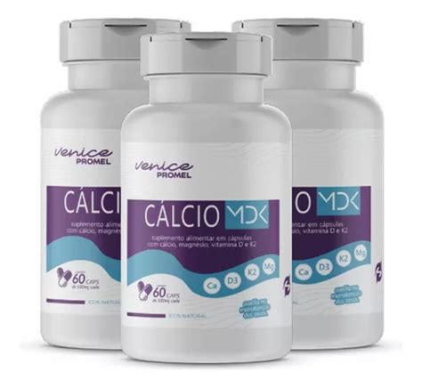 Kit 03 Mdk Cálcio magnésio vitamina D3 E K2 60 Caps 500mg