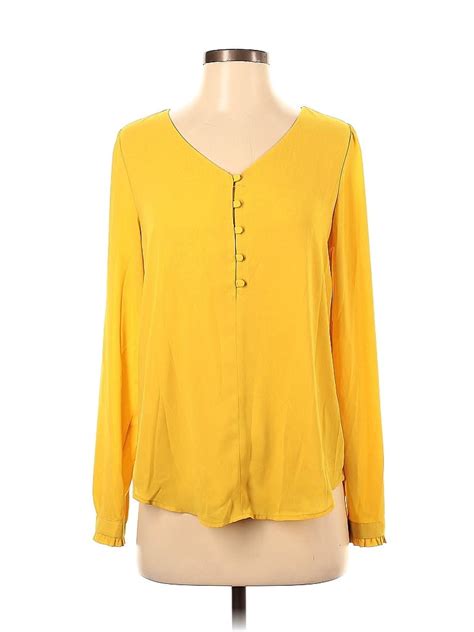 Ann Taylor Loft 100 Polyester Solid Yellow Long Sleeve Blouse Size Xs