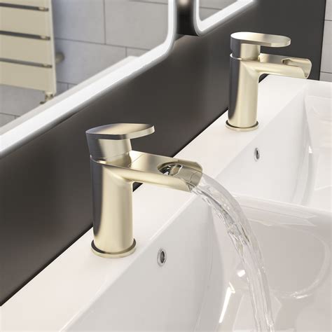 Ledwell Waterfall Brushed Brass Basin Mono And Bath Filler Tap Set