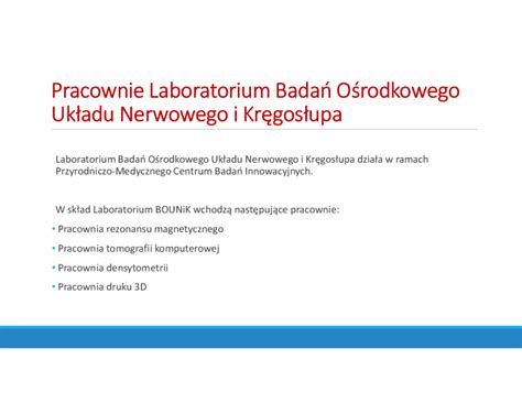 Laboratorium Bada O Rodkowego Uk Adu Nerwowego I Kr Gos Upa