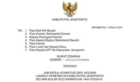 Selama Ramadhan Jam Kantor ASN Di Jeneponto Berubah Simak Jadwalnya