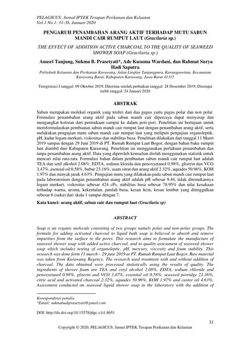 Pdf Pengaruh Penambahan Arang Aktif Terhadap Mutu Sabun Mandi Cair