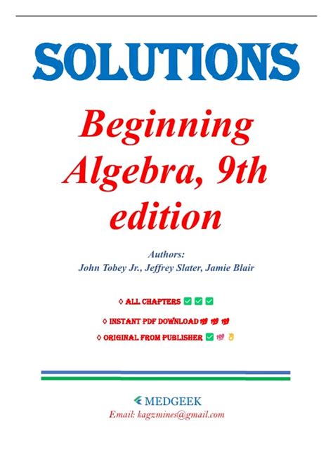 Solutions for Beginning Algebra 9th Edition by John Tobey, Jeffrey