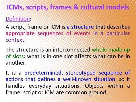 Idealized cognitive models scripts frames and cultural models