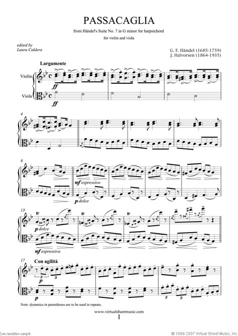 Halvorsen Passacaglia On A Theme By Gfhandel Sheet Music For Violin And Viola