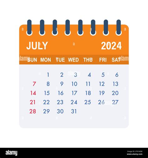 July 2024 Calendar Leaf Calendar 2024 In Flat Style Vector Stock