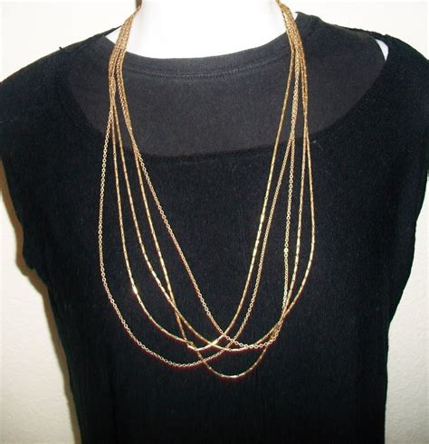 Vintage Monet 5 Strand Necklace Multi Strand Gold Tone Etsy