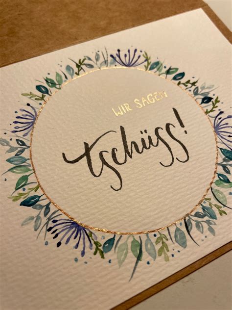 Abschiedskarte Watercolor Personalisiert Karte Klappkarte Blumenkranz