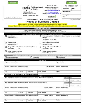 Fillable Online Reco On Notice Of Business Change Reco Reco On Fax