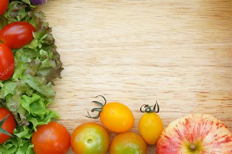 Healthy Organic Vegetables On A Wooden Background Frame Design Stock