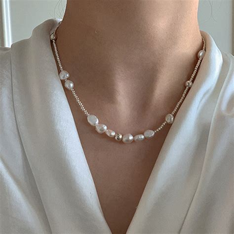 Pearl Necklace 925 Silver Irregular Shaped Pearl Apollobox