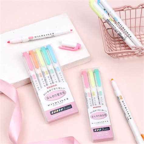 Zebra Mildliner Double Sided Highlighters 5 Pastel Color Set Zebra