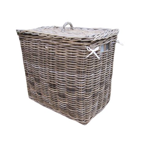 Grey And Buff Rattan Rectangular Laundry Basket