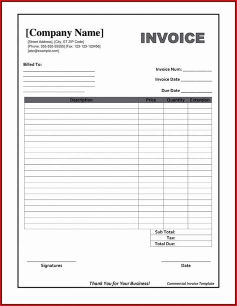 Basic blank microsoft word invoice template - bdabingo