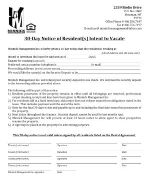 Printable Day Notice Intent To Vacate Forms And Templates