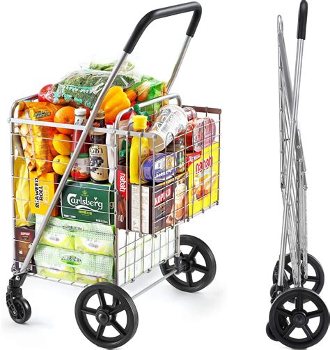 Wellmax Metal Grocery Shopping Cart With Wheels For