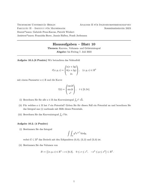 Ueb10 HA Hausaufgabenblatt Analysis II SS 2023 Technische Universit