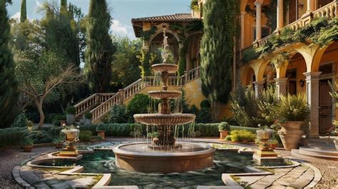 Premium Photo | Courtyard Fountain in Mediterranean Villa Garden ...