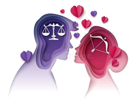 Casal Signos De Horóscopo Libra Sagitarianos Ilustração De Corte De