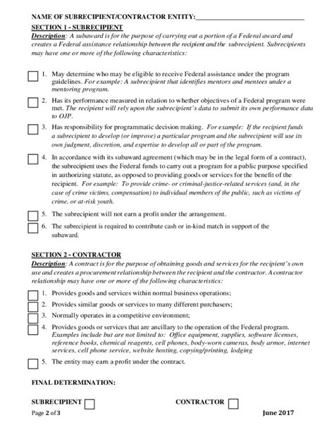 Fillable Online Checklist To Determine Subrecipient Or Contractor