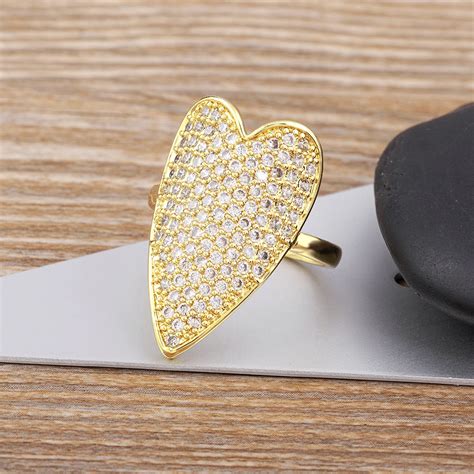 Nidin Nuovo Arrivo A Forma Di Cuore Lucido Cubic Zirconia Placcato Oro