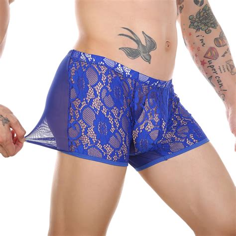 Mannen Boomstammen Sexy See Through Boxer Slips Lace Sheer Mesh Grote