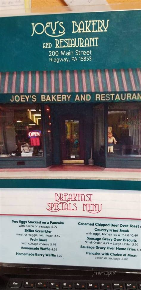 Menu Of Joeys Bakery In Ridgway Pa 15853