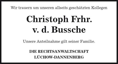 Das Trauerportal für Lüchow Dannenberg Todesanzeigen Christoph Frhr