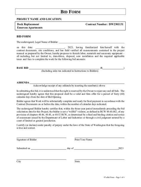 Fillable Online Rev Chg Appendix Form Of Bid Hud