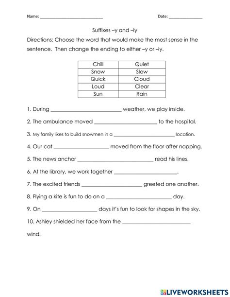 Suffixes -y and -ly worksheet | Live Worksheets - Worksheets Library