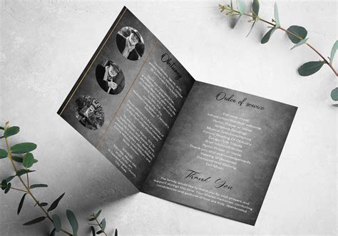 Black and White Funeral Program Template, Funeral Memorial Program, Minimal Funeral Service, in ...